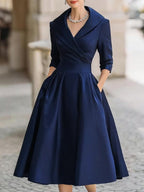 Aurora | Vintage Midi Dress - Lumina In Lustrous Silk Finish - Nalani - Fashion Clothing and Decor