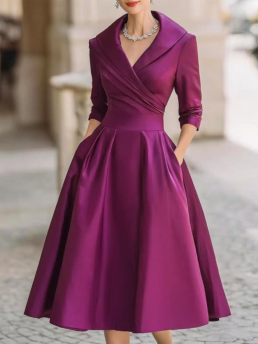 Aurora | Vintage Midi Dress - Lumina In Lustrous Silk Finish - Nalani - Fashion Clothing and Decor