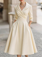 Aurora | Vintage Midi Dress - Lumina In Lustrous Silk Finish - Nalani - Fashion Clothing and Decor