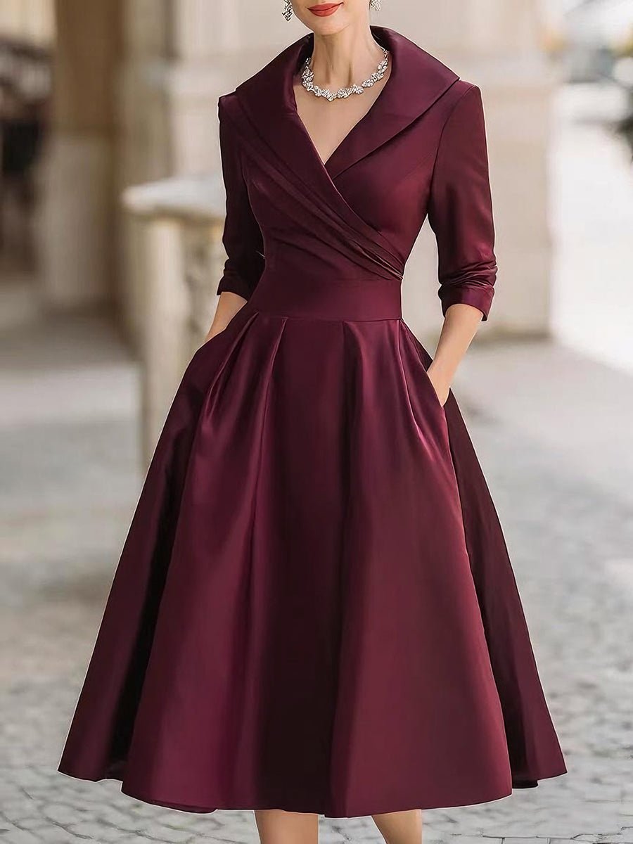 Aurora | Vintage Midi Dress - Lumina In Lustrous Silk Finish - Nalani - Fashion Clothing and Decor