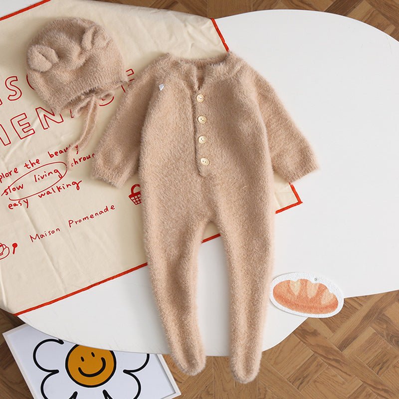 Autumn Baby Bear Hooded Cotton Onesie With Long Sleeves - Nalani - UK Fashion Clothing and Decor
