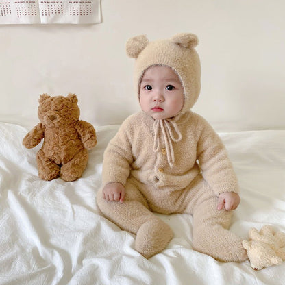 Autumn Baby Bear Hooded Cotton Onesie With Long Sleeves - Nalani - UK Fashion Clothing and Decor