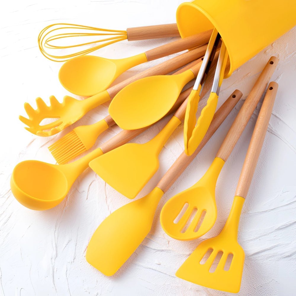 Bamboo Handle Silicone Kitchen Utensil Set 12 Piece - Nalani - UK Fashion Clothing and Decor
