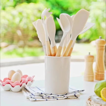 Bamboo Handle Silicone Kitchen Utensil Set 12 Piece - Nalani - UK Fashion Clothing and Decor