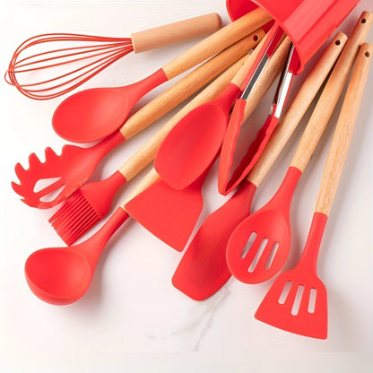 Bamboo Handle Silicone Kitchen Utensil Set 12 Piece - Nalani - UK Fashion Clothing and Decor