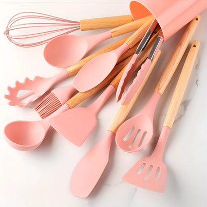 Bamboo Handle Silicone Kitchen Utensil Set 12 Piece - Nalani - UK Fashion Clothing and Decor
