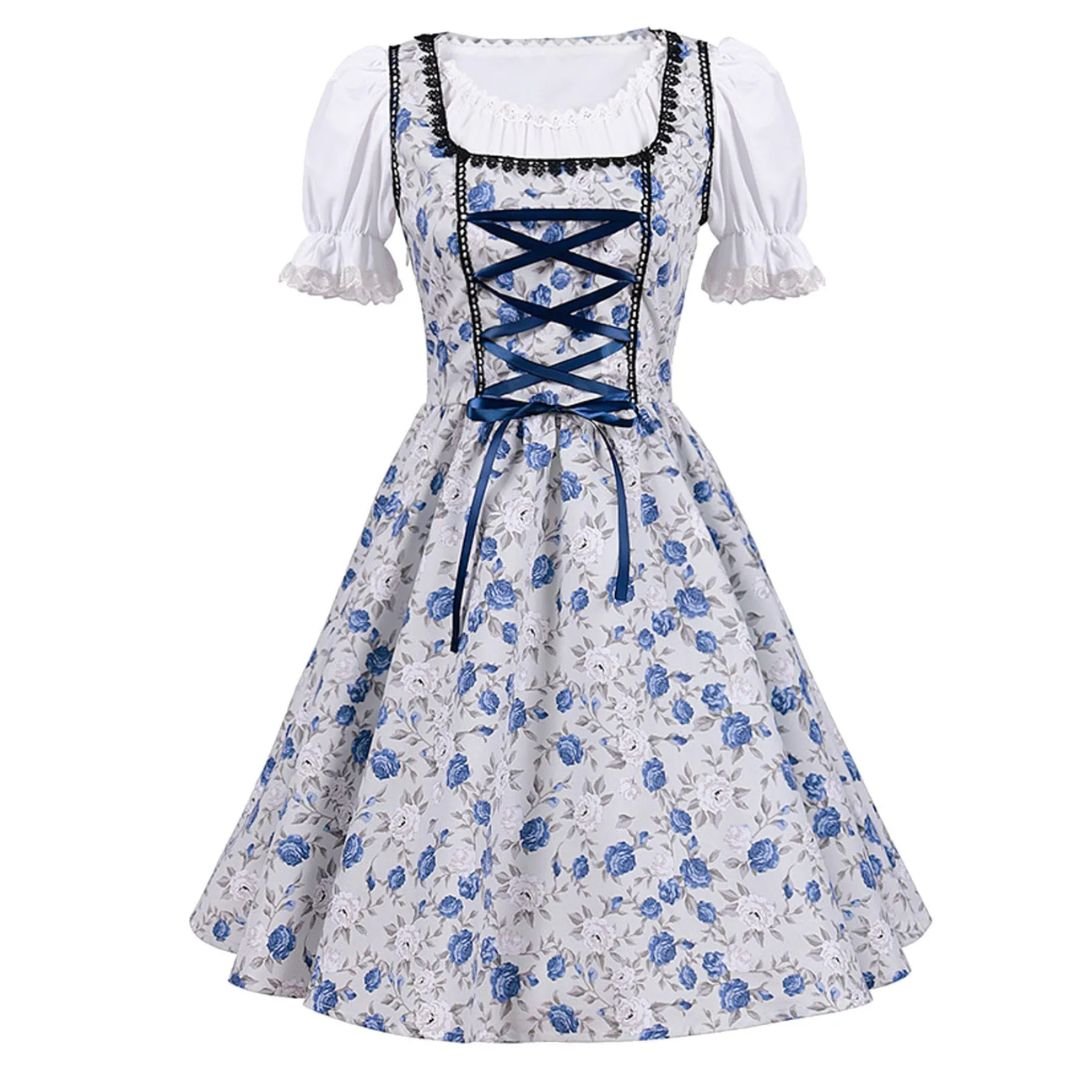 Bavarian Dirndl Dress - Oktoberfest Outfit with Lacing and Apron - Nalani - Fashion Clothing and Decor