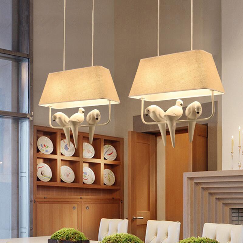 Beige Trapezoid Fabric Pendant Light Dining Room Resin Bird - Nalani - UK Fashion Clothing and Decor