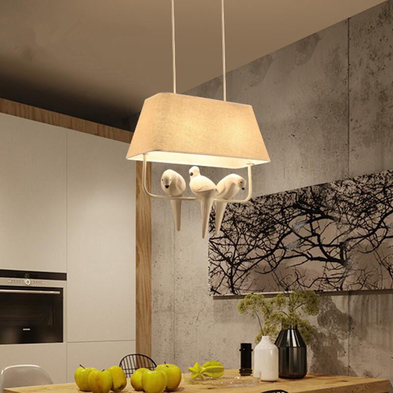 Beige Trapezoid Fabric Pendant Light Dining Room Resin Bird - Nalani - UK Fashion Clothing and Decor
