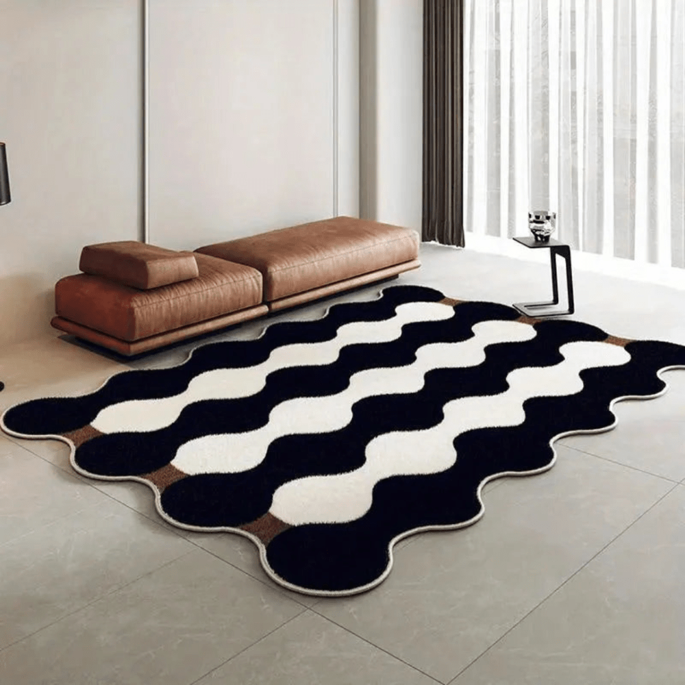 Black And White Washable Living Room Rug Soft Non Slip - Nalani - UK Fashion Clothing and Decor