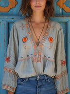 Bohemian Embroidered Women's Blouse Airy Lightweight Flowing - Nalani - Fashion Clothing and Decor