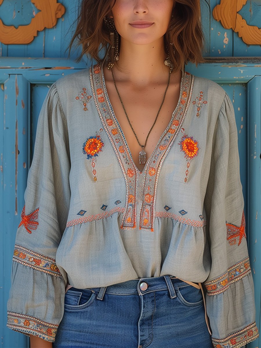 Bohemian Embroidered Women's Blouse Airy Lightweight Flowing - Nalani - Fashion Clothing and Decor