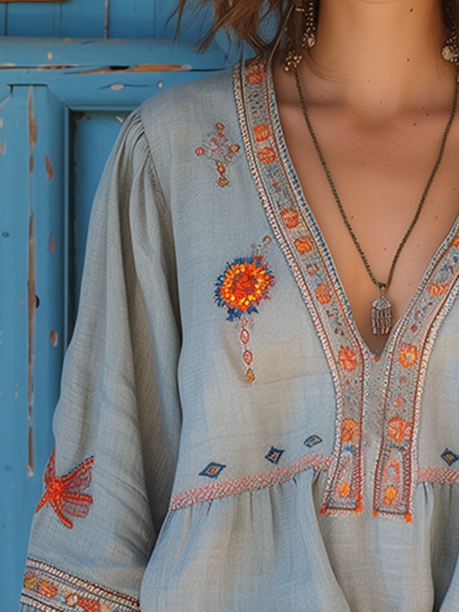 Bohemian Embroidered Women's Blouse Airy Lightweight Flowing - Nalani - Fashion Clothing and Decor