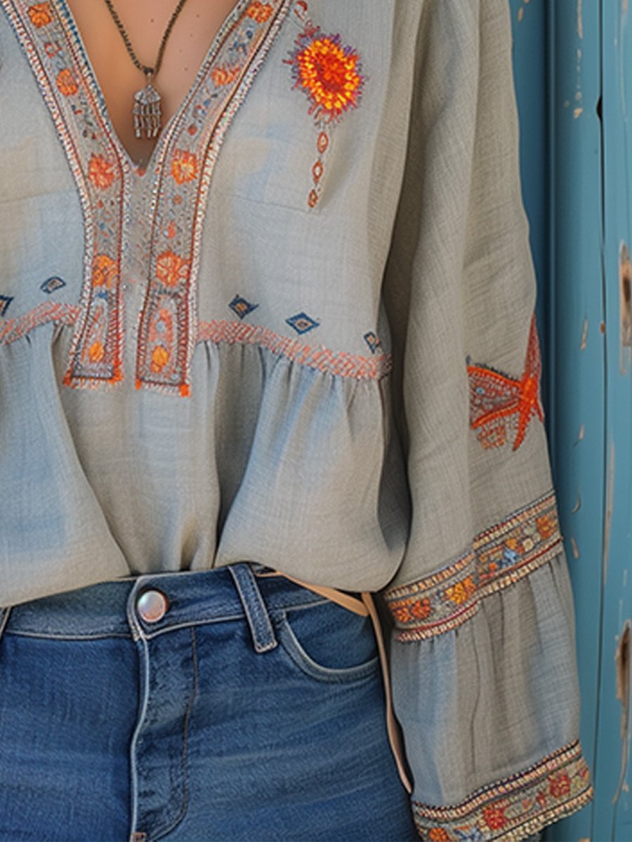 Bohemian Embroidered Women's Blouse Airy Lightweight Flowing - Nalani - Fashion Clothing and Decor