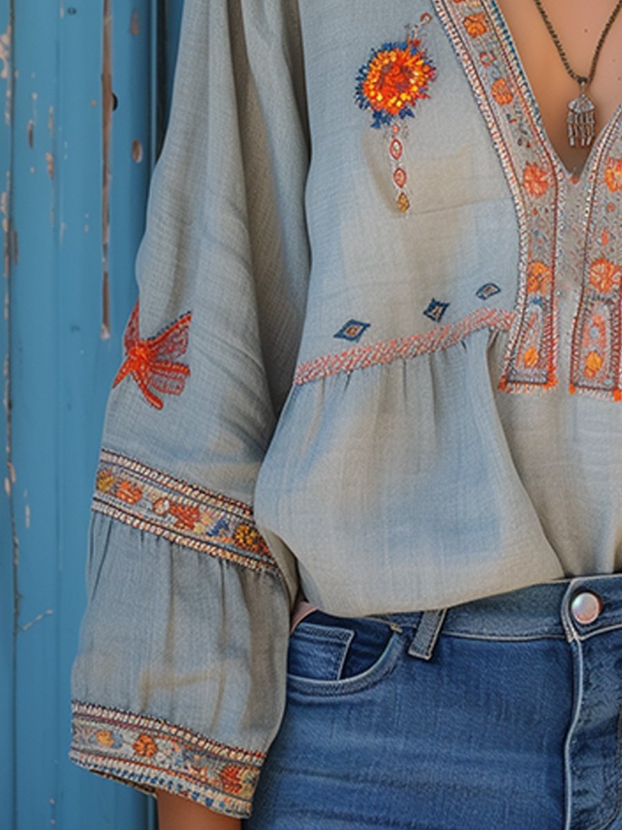 Bohemian Embroidered Women's Blouse Airy Lightweight Flowing - Nalani - Fashion Clothing and Decor