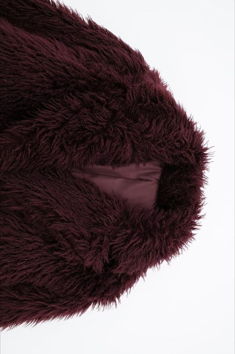 Bordeaux Shaggy Faux Fur Coat Luxury Warm Winter Jacket - Nalani - UK Fashion Clothing and Decor