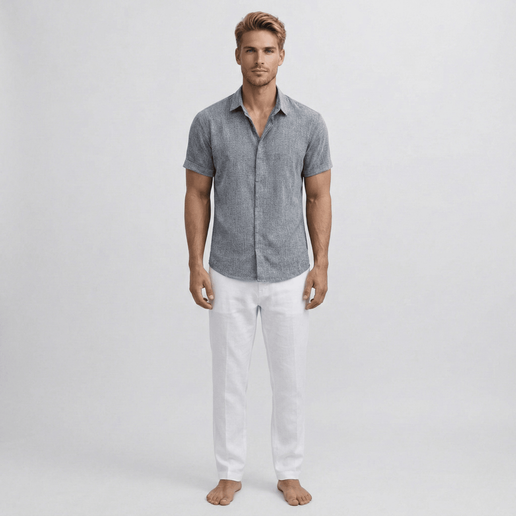 Breathable Linen Short Sleeve Shirt For Men Slim Fit Summer - Nalani - UK and AUS Fashion Clothing and Decor