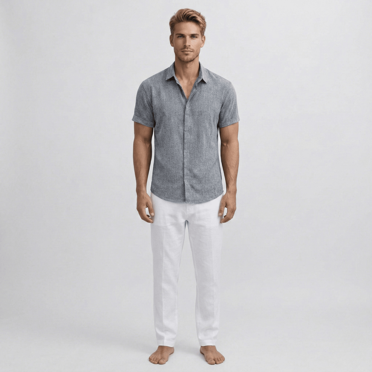 Breathable Linen Short Sleeve Shirt For Men Slim Fit Summer - Nalani - UK and AUS Fashion Clothing and Decor