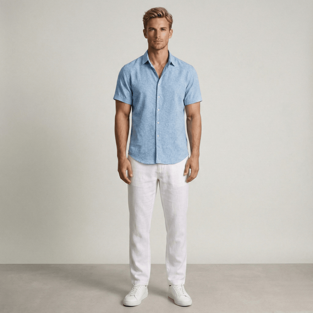 Breathable Linen Short Sleeve Shirt For Men Slim Fit Summer - Nalani - UK and AUS Fashion Clothing and Decor