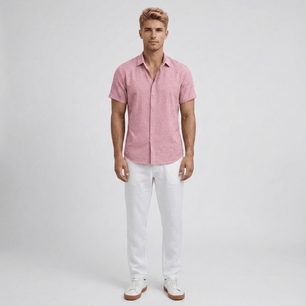 Breathable Linen Short Sleeve Shirt For Men Slim Fit Summer - Nalani - UK and AUS Fashion Clothing and Decor