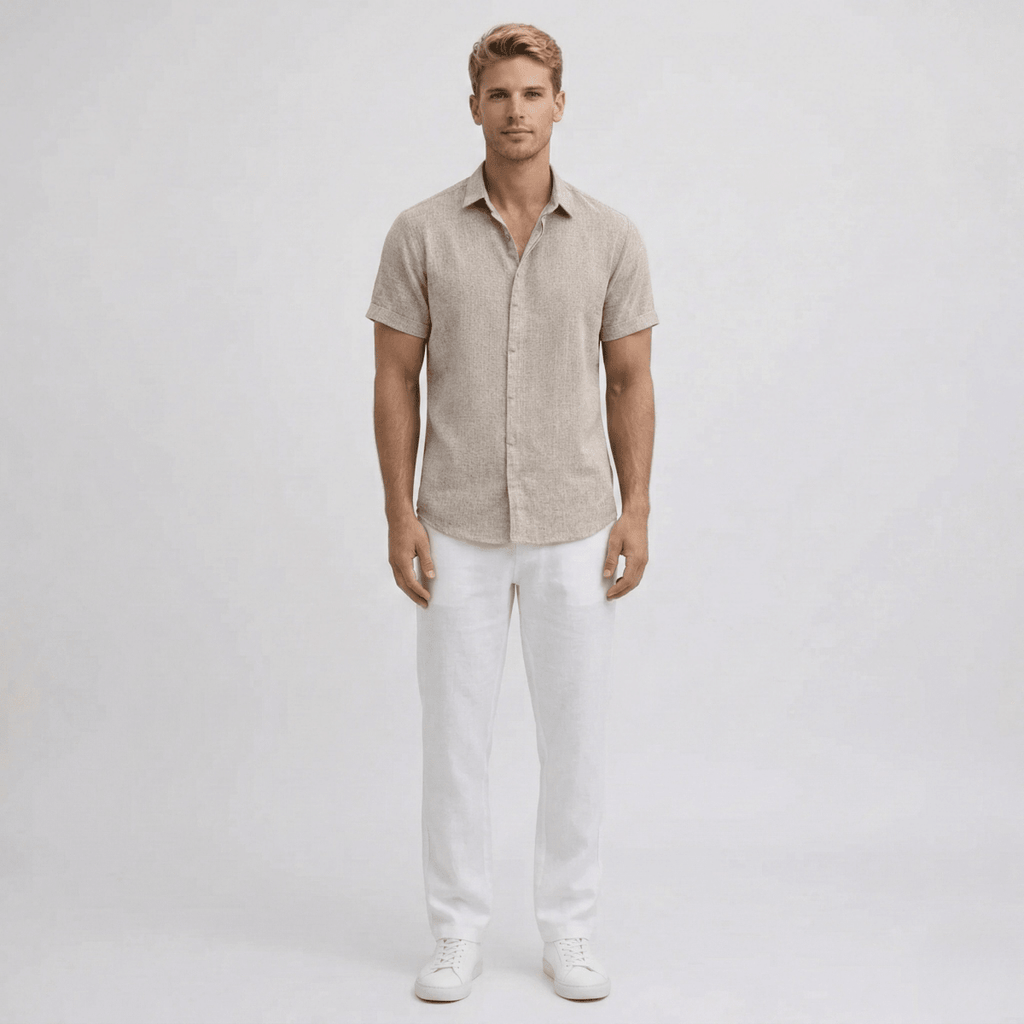 Breathable Linen Short Sleeve Shirt For Men Slim Fit Summer - Nalani - UK and AUS Fashion Clothing and Decor
