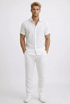 Breathable Linen Short Sleeve Shirt For Men Slim Fit Summer - Nalani - UK and AUS Fashion Clothing and Decor