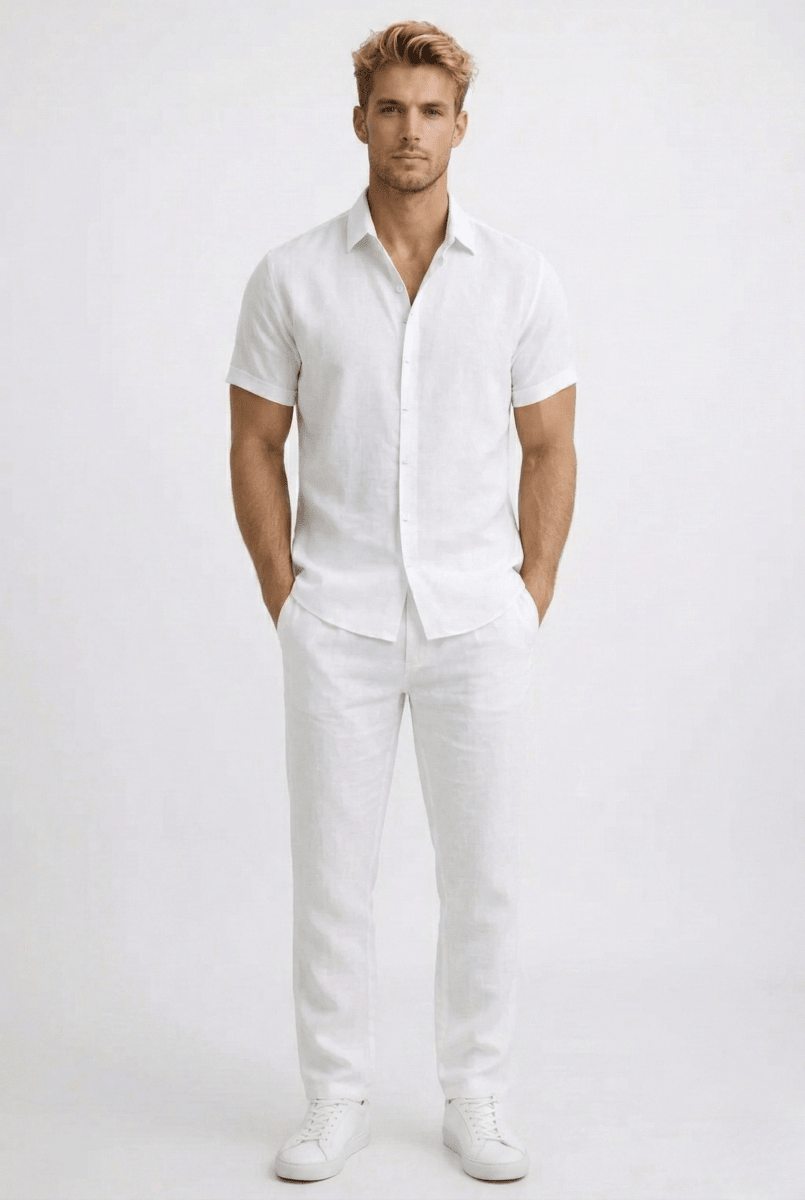 Breathable Linen Short Sleeve Shirt For Men Slim Fit Summer - Nalani - UK and AUS Fashion Clothing and Decor