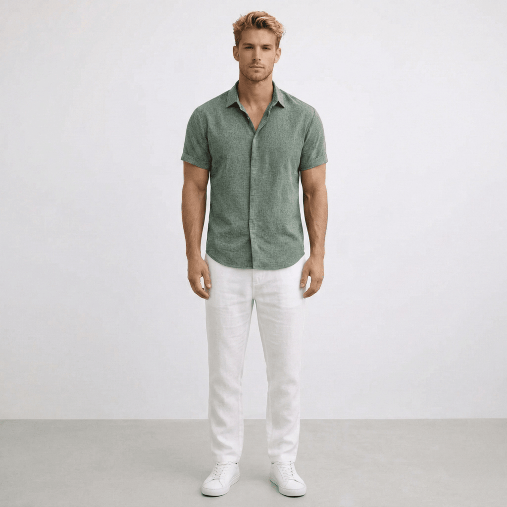 Breathable Linen Short Sleeve Shirt For Men Slim Fit Summer - Nalani - UK and AUS Fashion Clothing and Decor