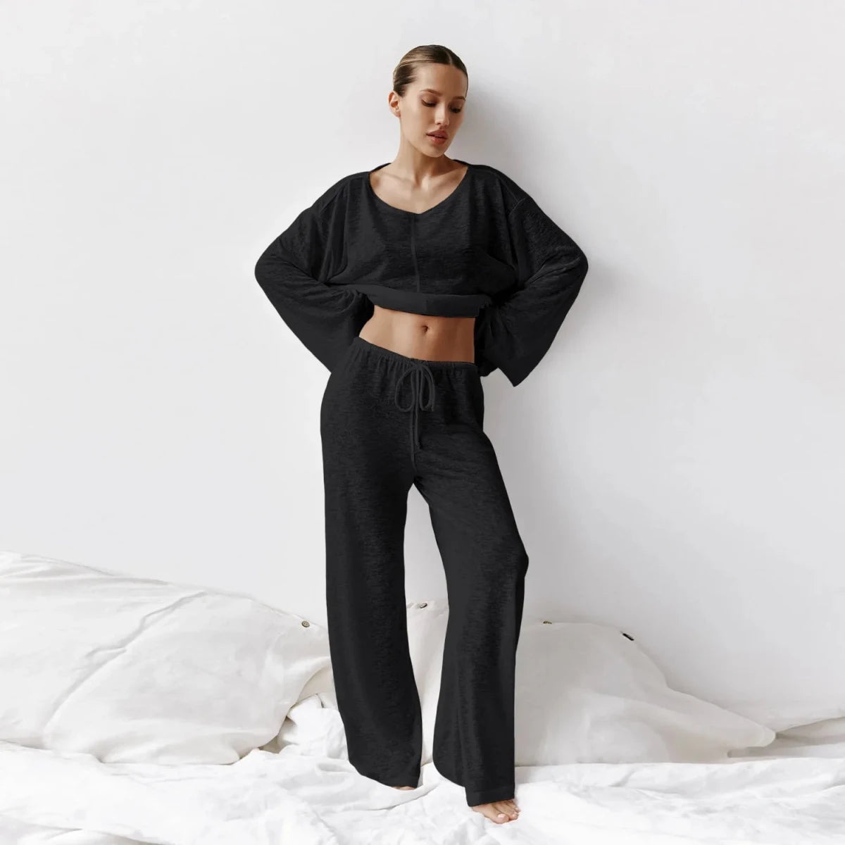 Breathable Loungewear Set Roundneck Top Ankle Pants - Nalani - UK Fashion Clothing and Decor
