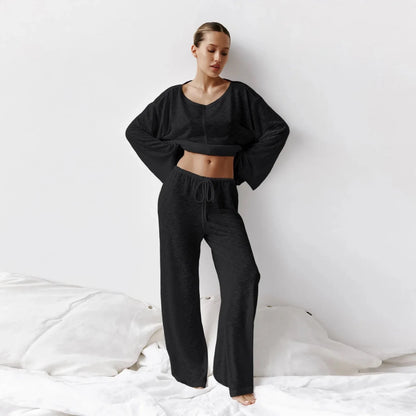 Breathable Loungewear Set Roundneck Top Ankle Pants - Nalani - UK Fashion Clothing and Decor