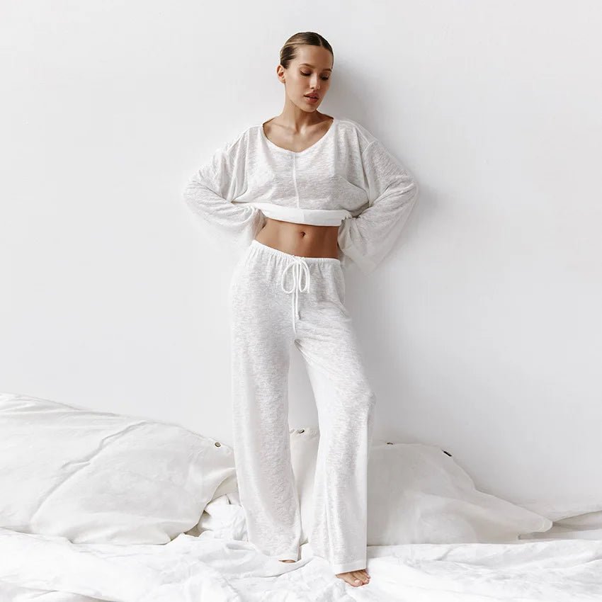 Breathable Loungewear Set Roundneck Top Ankle Pants - Nalani - UK Fashion Clothing and Decor