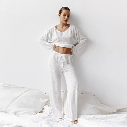Breathable Loungewear Set Roundneck Top Ankle Pants - Nalani - UK Fashion Clothing and Decor
