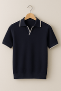 Breathable Short Sleeve Knit Polo With Contrast Trim Slim Fit - Nalani - UK Fashion Clothing and Decor