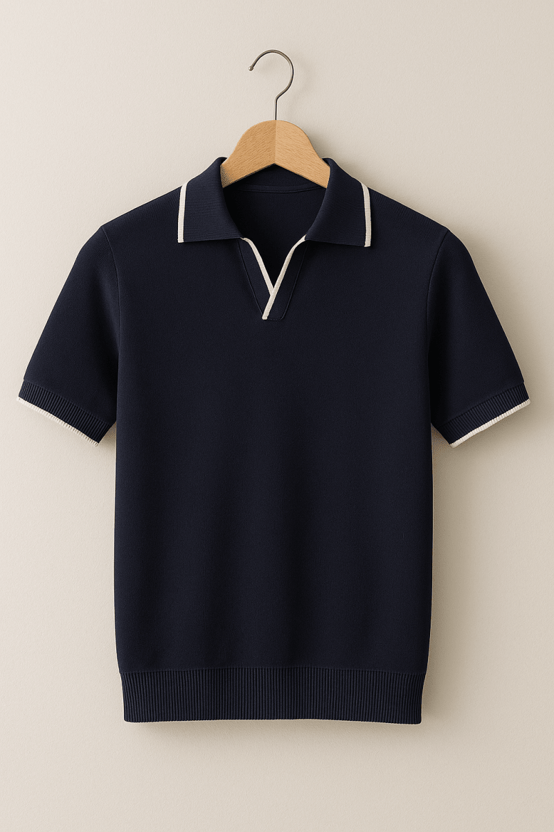 Breathable Short Sleeve Knit Polo With Contrast Trim Slim Fit - Nalani - UK Fashion Clothing and Decor
