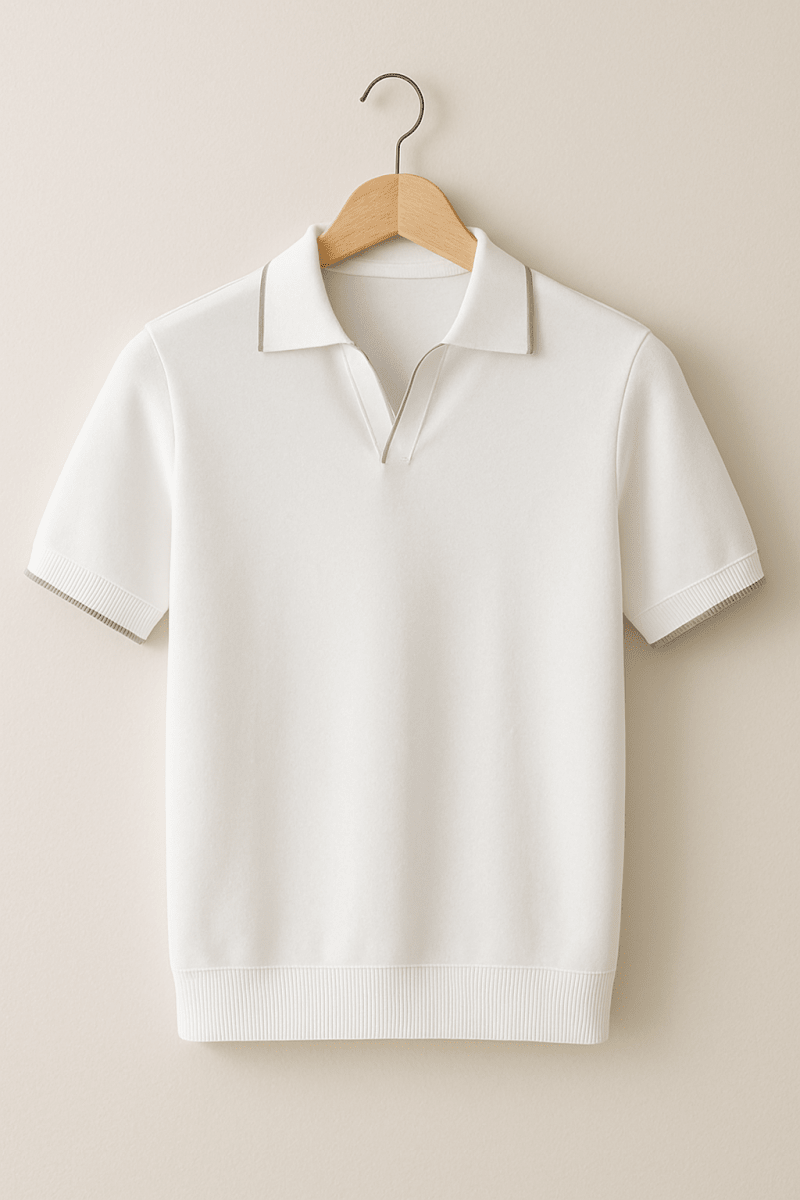 Breathable Short Sleeve Knit Polo With Contrast Trim Slim Fit - Nalani - UK Fashion Clothing and Decor