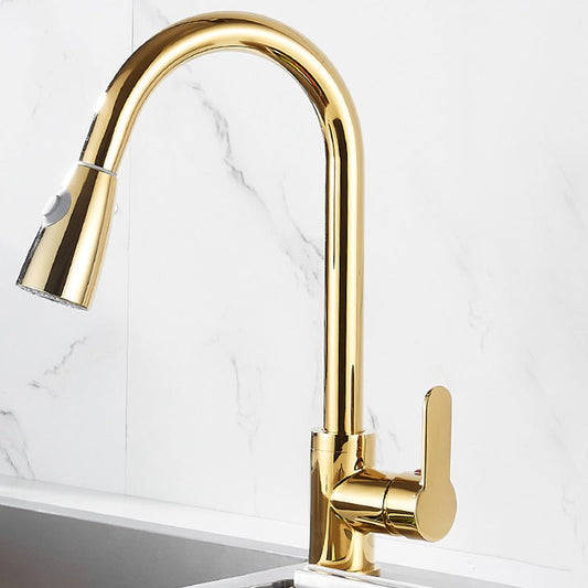 Brushed Gold Kitchen Faucet Pull Out Sprayer Swivel Spout - Nalani - UK Fashion Clothing and Decor
