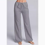 Caleni | Women’s Casual Trousers – Cotton Linen Blend – Loose Fit – Drawstring Waist – Full Length - Nalani - UK Fashion Clothing and Decor