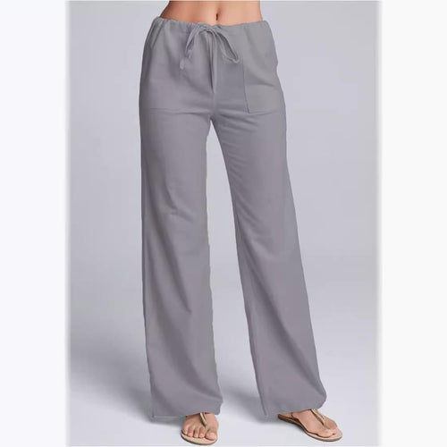 Caleni | Women’s Casual Trousers – Cotton Linen Blend – Loose Fit – Drawstring Waist – Full Length - Nalani - UK Fashion Clothing and Decor