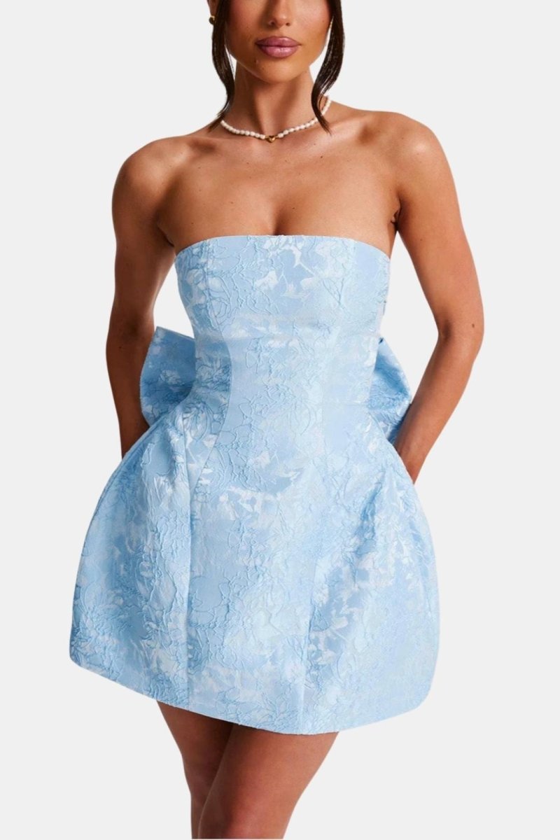 Celavie – Floral Jacquard Lace-Up Mini Dress With Removable Bow - Nalani - Fashion Clothing and Decor