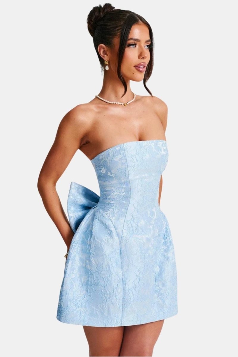 Celavie – Floral Jacquard Lace-Up Mini Dress With Removable Bow - Nalani - Fashion Clothing and Decor