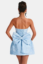 Celavie – Floral Jacquard Lace-Up Mini Dress With Removable Bow - Nalani - Fashion Clothing and Decor