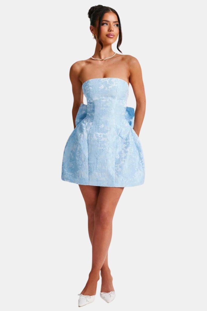 Celavie – Floral Jacquard Lace-Up Mini Dress With Removable Bow - Nalani - Fashion Clothing and Decor