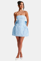 Celavie – Floral Jacquard Lace-Up Mini Dress With Removable Bow - Nalani - Fashion Clothing and Decor