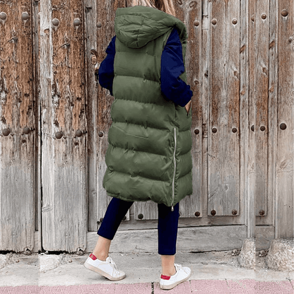 Celeni | Long Padded Puffer Vest For Women With Hood Warmth - Nalani - UK Fashion Clothing and Decor
