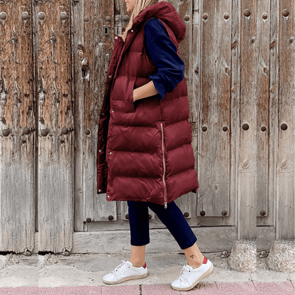 Celeni | Long Padded Puffer Vest For Women With Hood Warmth - Nalani - UK Fashion Clothing and Decor