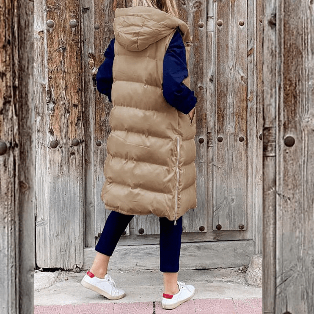 Celeni | Long Padded Puffer Vest For Women With Hood Warmth - Nalani - UK Fashion Clothing and Decor