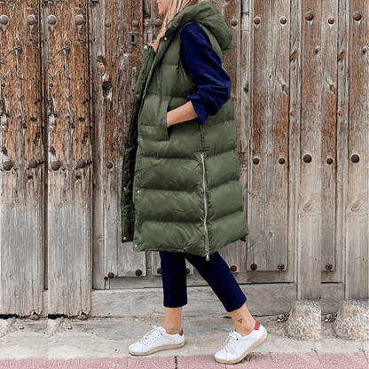 Celeni | Long Padded Puffer Vest For Women With Hood Warmth - Nalani - UK Fashion Clothing and Decor
