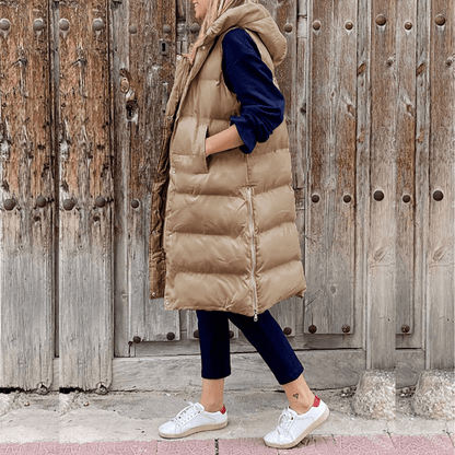 Celeni | Long Padded Puffer Vest For Women With Hood Warmth - Nalani - UK Fashion Clothing and Decor