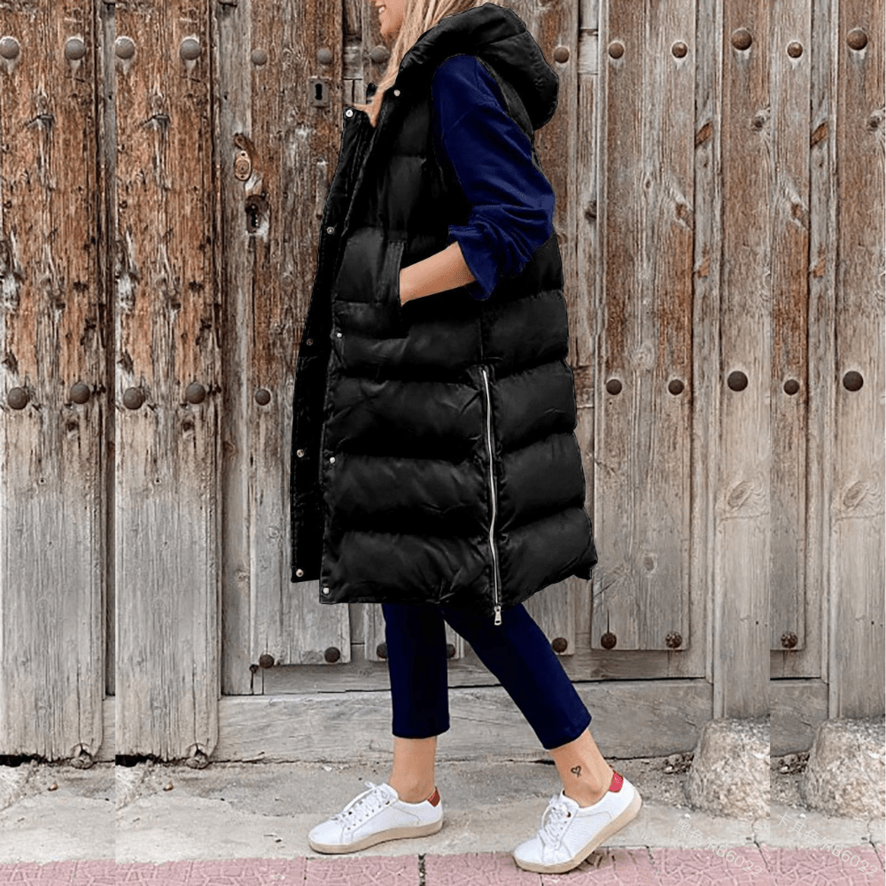 Celeni | Long Padded Puffer Vest For Women With Hood Warmth - Nalani - UK Fashion Clothing and Decor