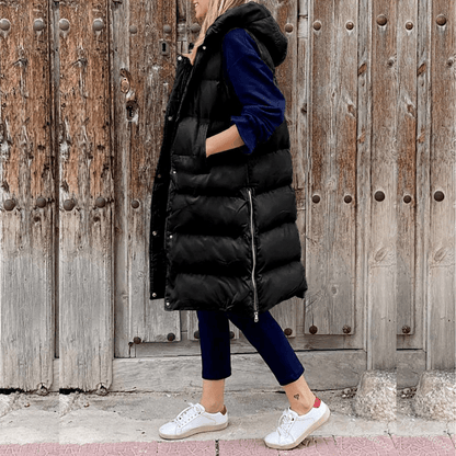 Celeni | Long Padded Puffer Vest For Women With Hood Warmth - Nalani - UK Fashion Clothing and Decor